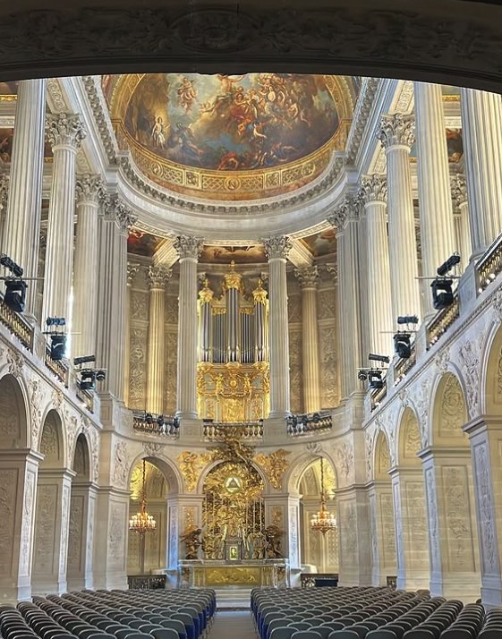 The nave of the Royal Chapel at Versailles, looking towards the gilded altar and the organ
